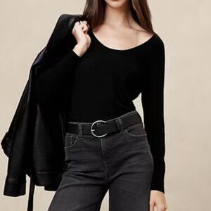 Banana Republic Black Merino Wool Scoop-Back Sweater - Size Large - NEW with TAG